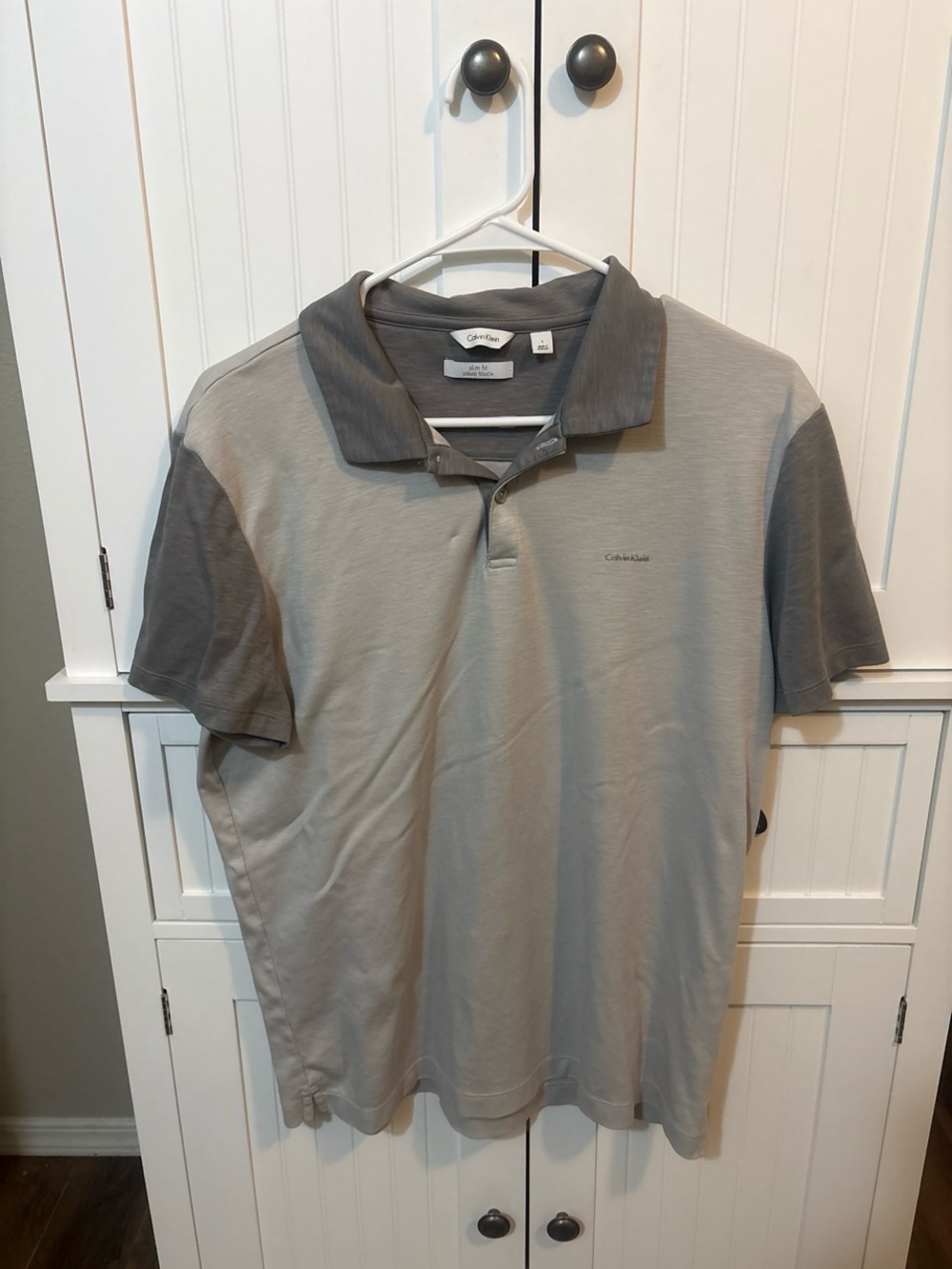 Preppy Golfcore Calvin Klein Liquid Touch Slim Fit Gray Polo Shirt Size Large